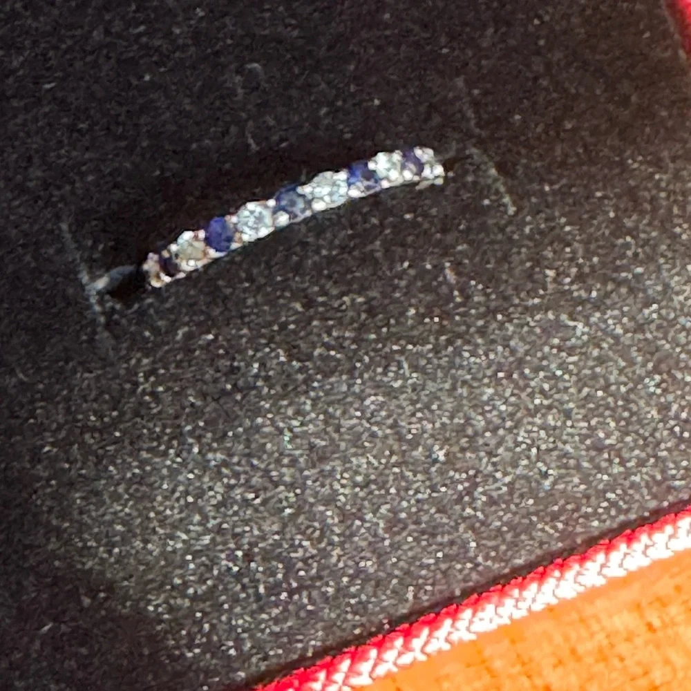 Petite Genuine Ceylon Sapphire and Natural Diamond eternity band - Picture 4 of 4